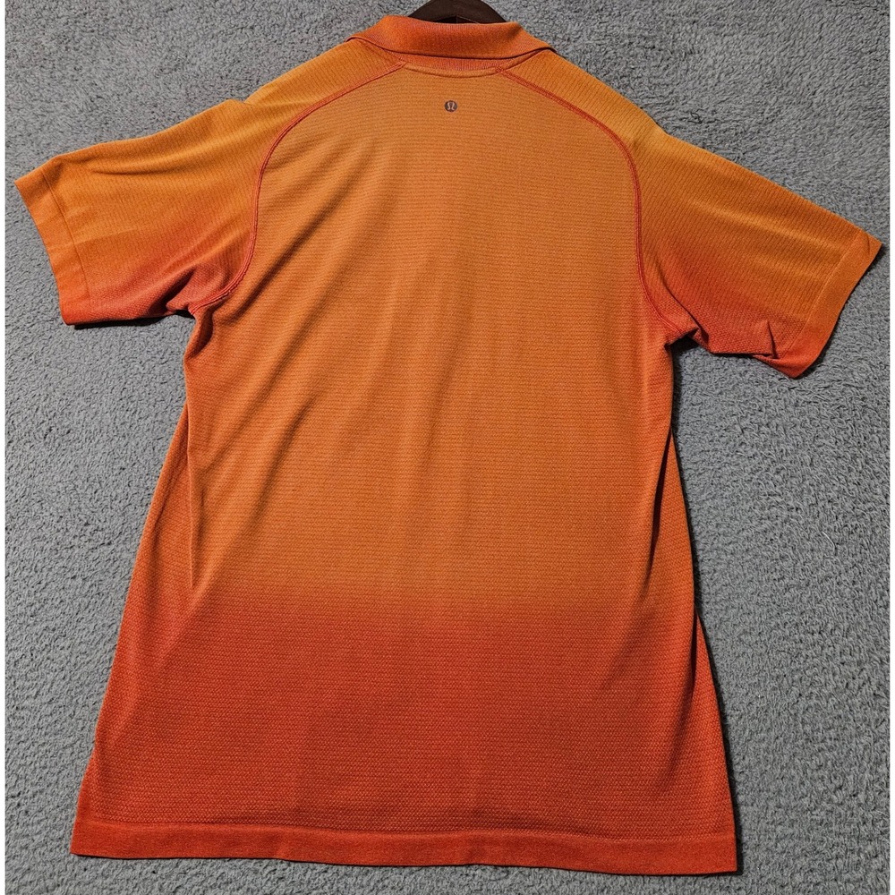 Lululemon Orange Striped Gradient Short Sleeve Polo Shirt Men's Size Large - Picture 2 of 7